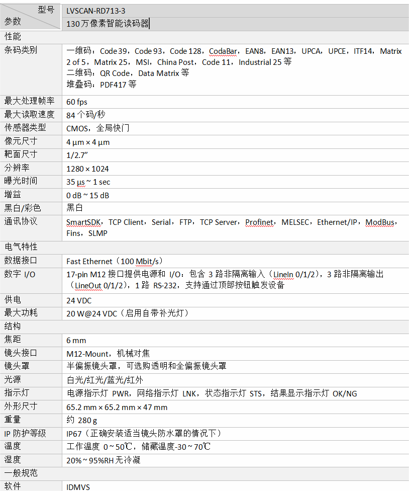 ？礚VSCAN-RD713-3智能读码器参数图